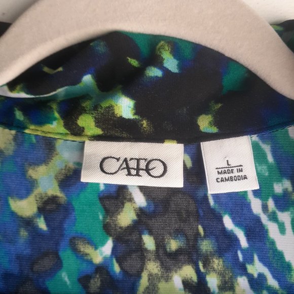 CATO Black, Turquoise, Green Women's Top Blouse Shirt - Size Large - Picture 3 of 5